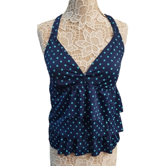 South Point Other - SOUTH POINT Blue Polka Dot Tiered Halter Swim Top New 14